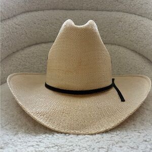 Beige Straw Cowboy Hat with Black Band
